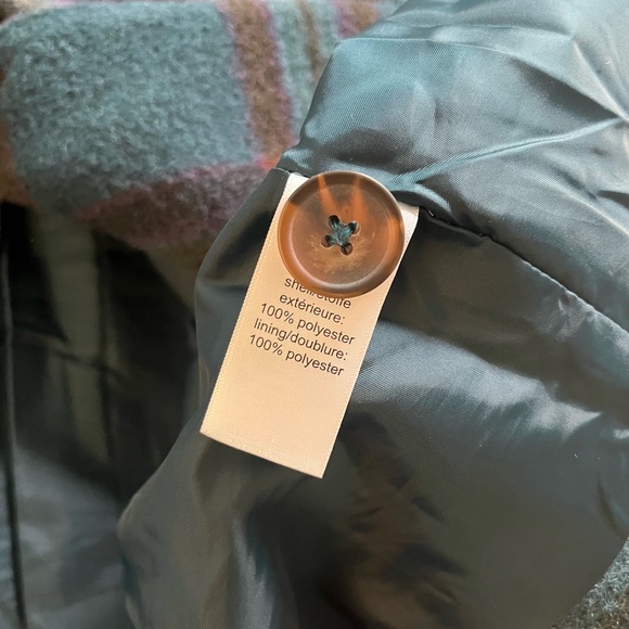 Maurices Plaid Belted Faux Wool Wrap Long Coat Sz XL Teal Tan Brown Pink - Picture 9 of 9